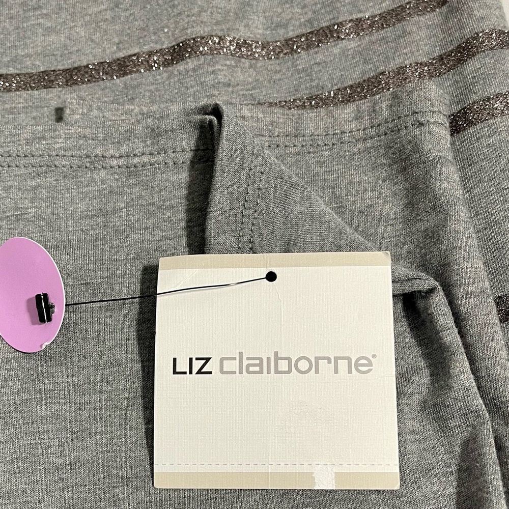 Liz Claiborne Boat Neck 3/4 Sleeve Pullover Gray Striped Knit Shirt Tee SzL NWT - Picture 9 of 9